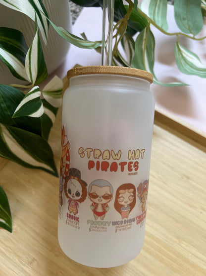 King of the Pirates 16oz Frosted Glass Tumbler with Glass Straw