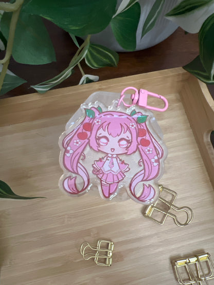 Vocaloid Pop Star Sakura Miku Double-Sided Glitter Keychain