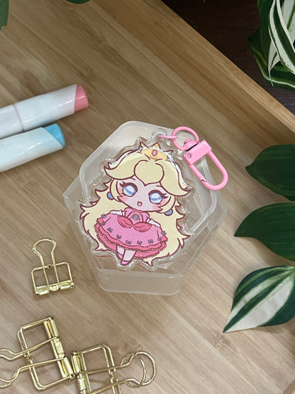 Princess Peach Double-Sided Glitter Keychain