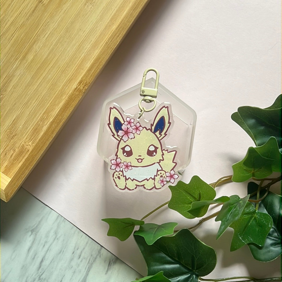 Cherry Blossoms Jolteon Double-Sided Glitter Keychain