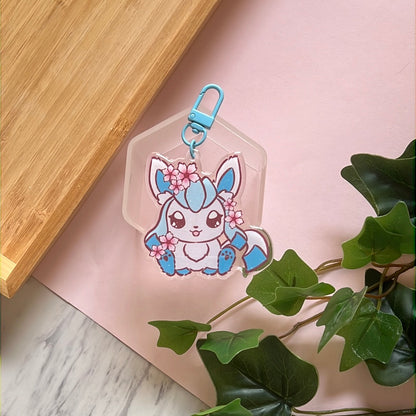 Cherry Blossoms Glaceon Double-Sided Glitter Keychain