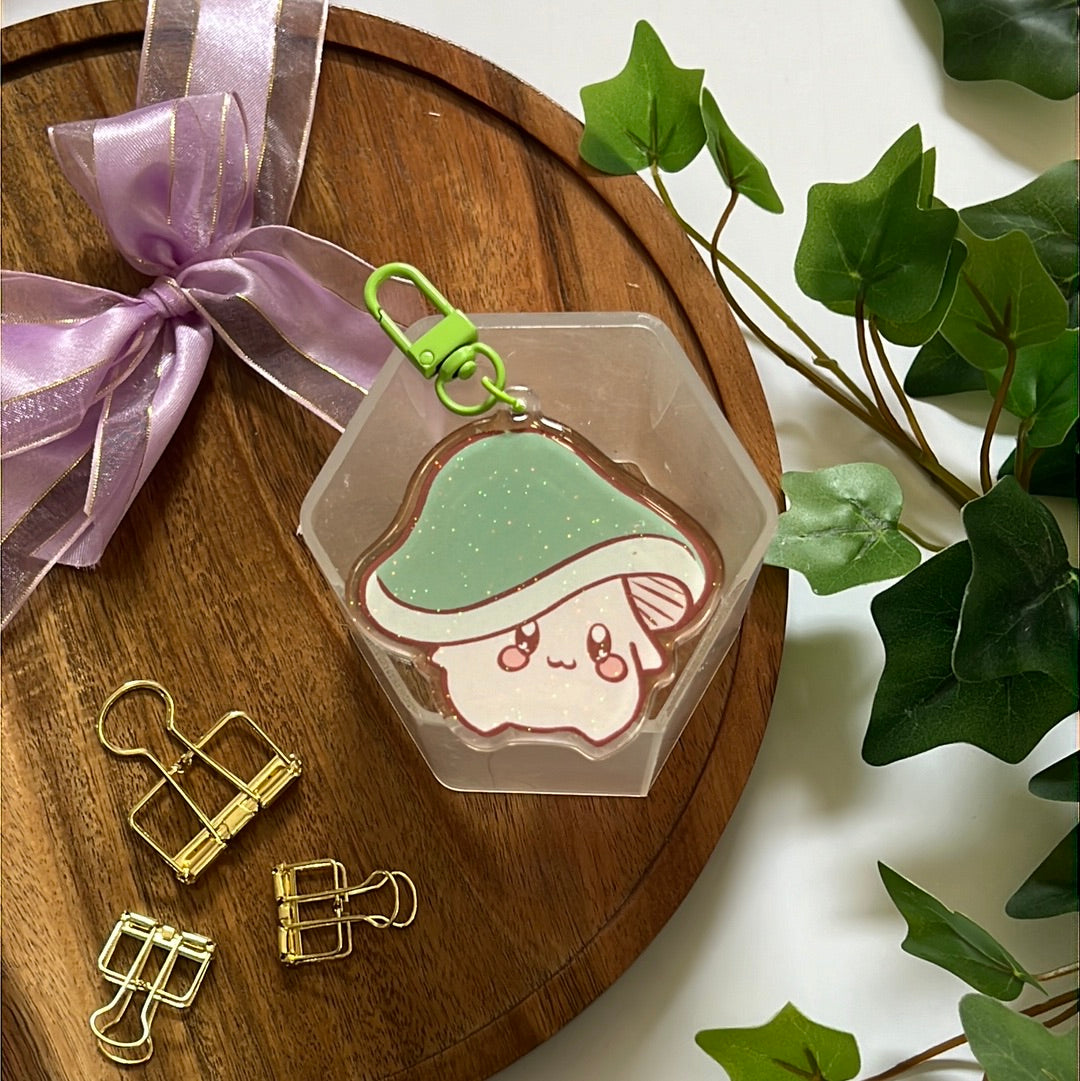 Green Mushroom Double-Sided Glitter Keychain