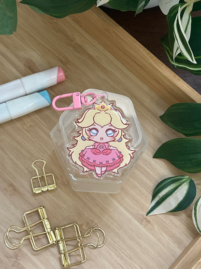 Princess Peach Double-Sided Glitter Keychain