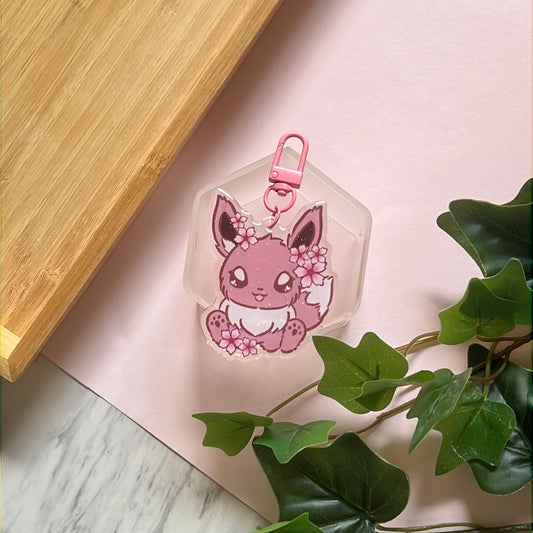 Cherry Blossoms Eevee Double-Sided Glitter Keychain