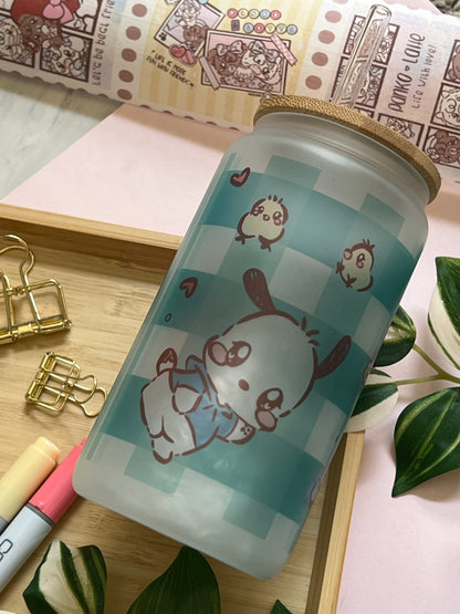 Pocha Cco Puppy 16oz Frosted Glass Tumbler with Glass Straw