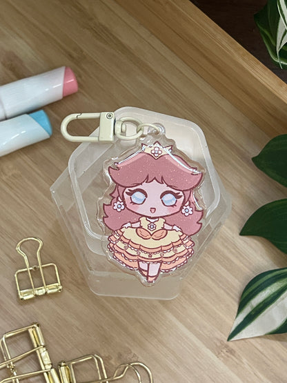 Princess Daisy Double-Sided Glitter Keychain