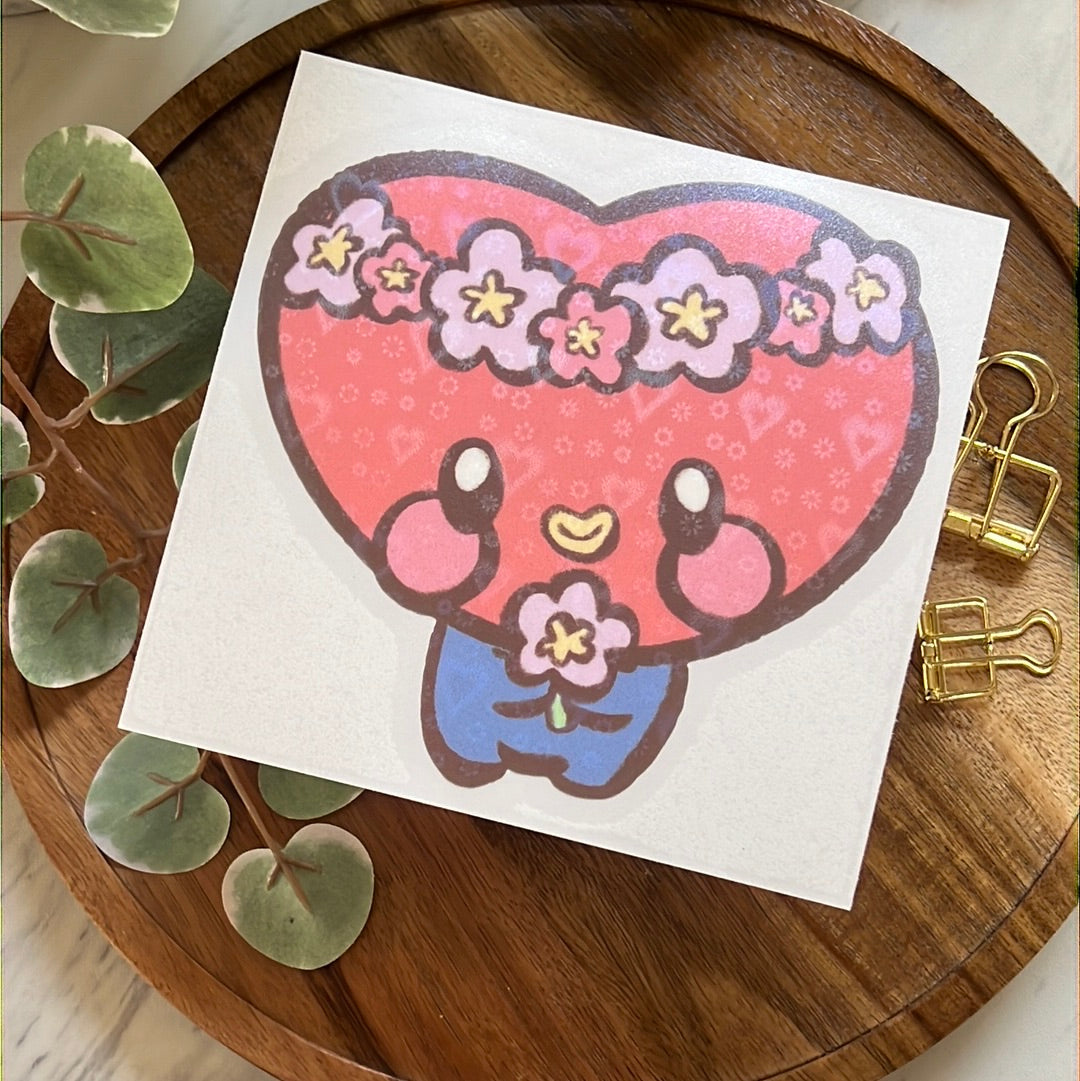 BT21 Flower Power Tata Holographic Heart Decal