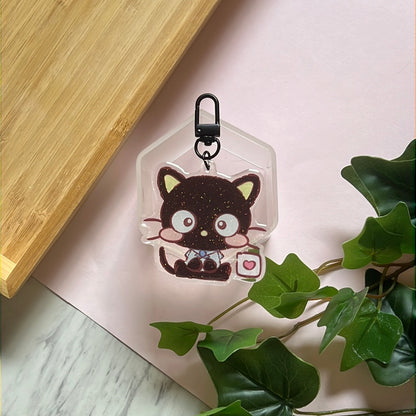 I Love You Choco Cat San Friends Double-Sided Glitter Keychain