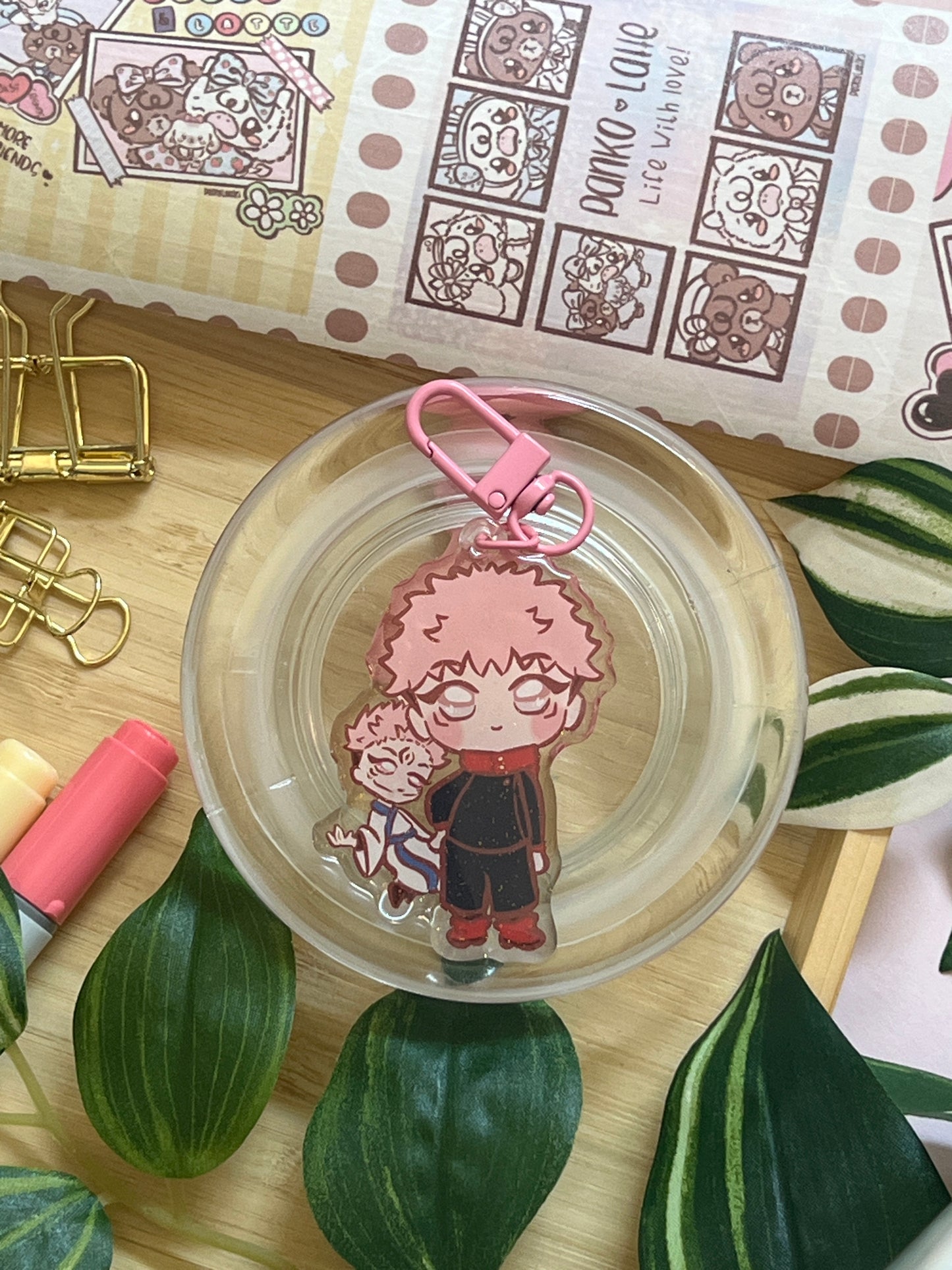 Jujutsu Sorcerer Yuji Double-Sided Glitter Keychain